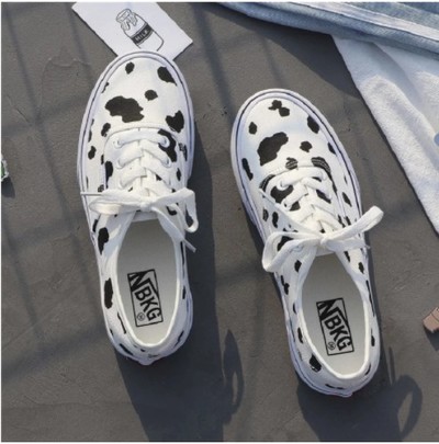 Canvas Patchwork Cow Print Sneakers