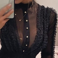 Lace Sexy Long Sleeve Dress - Thumbnail 1