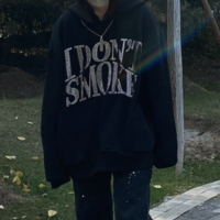 Free Shipping-"I DON'T SMOKE" RHINESTONE HOODIE - Thumbnail 3