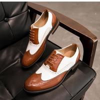 Men Spectator Two Tone Brogue Wingtip Pure Leather Oxford Lace Up Formal Shoes - Thumbnail 1