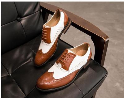 Men Spectator Two Tone Brogue Wingtip Pure Leather Oxford Lace Up Formal Shoes