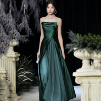 Green satin long prom dress evening dress - Thumbnail 2