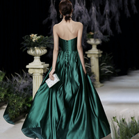Green satin long prom dress evening dress - Thumbnail 4
