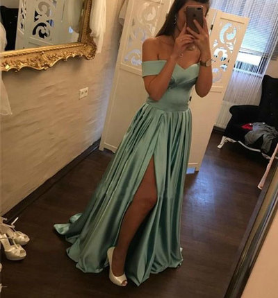 Off the Shoulder Slit Prom Dresses 