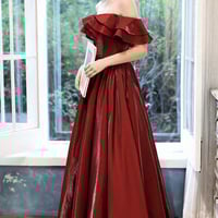 Burgundy satin long prom dress evening dress - Thumbnail 1