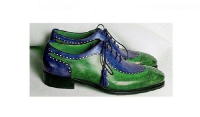 Handmade high quality cowhide leather green blue  men's oxford shoes, formal shoes, men shoe