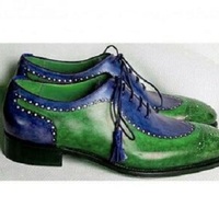 Handmade high quality cowhide leather green blue  men's oxford shoes, formal shoes, men shoe - Thumbnail 4