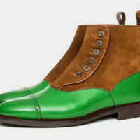Handmade New Men Green Leather Oxford Cap Toe Button Ankle Boot - Thumbnail 4