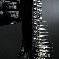 Mens Rock Long Metal Spiked Studded Black Leather Jacket, Veste en cuir homme - Thumbnail 4