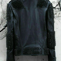 Latest Mens Full Black Heavy Metal Spiked Studded Punk Gangster Leather Jacket - Thumbnail 2