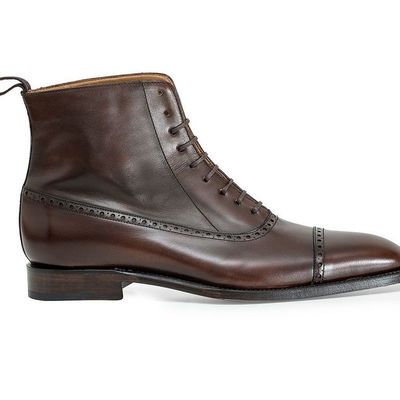 Luxury adult brown color high ankle genuine leather derby cap toe handmade lace up boots - Thumbnail 5