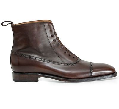 Luxury Adult Brown Color High Ankle Genuine Leather Derby Cap Toe Handmade Lace Up Boots