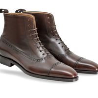 Luxury Adult Brown Color High Ankle Genuine Leather Derby Cap Toe Handmade Lace Up Boots - Thumbnail 1