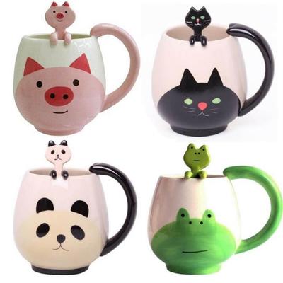Cute ceramic animal mugs with spoon