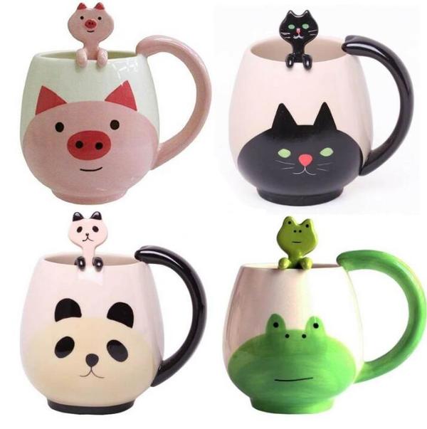 Cute Ceramic Animal Mugs With Spoon