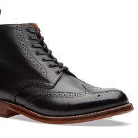 Made On Order Handmade Men's Black Wing Tip Brogue Leather Ankle Boots, Men Lace Up Designer Boots - Thumbnail 1