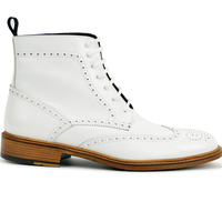 Military High Ankle White Color Genuine Leather Wing Tip Brogue Toe Natural Color Sole Handmade Boots - Thumbnail 1