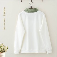 Japanese Kawaii Little Dinosaur Print Fake Two Piece Sweatshirt  - Thumbnail 3