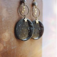 Bohemian Crescent Moon Labradorite Celestial Earrings - Thumbnail 1
