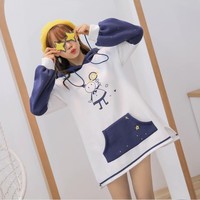 Cartoon Embroidery Hooded Sweatshirt With Pocket - Thumbnail 1