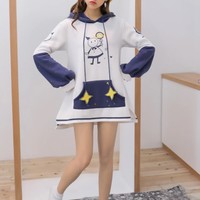 Cartoon Embroidery Hooded Sweatshirt With Pocket - Thumbnail 2