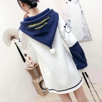 Cartoon Embroidery Hooded Sweatshirt With Pocket - Thumbnail 5