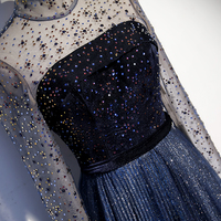 Elegant tulle sequins long prom dress blue evening dress - Thumbnail 1