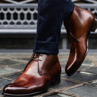 Hot Sale Handmade Men's Brown Ankle High Lace Up Leather Boots, Bespoke Designer Fashion Boots - Thumbnail 1