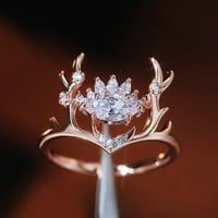 Exquisite Cute Elk Antler Women's Ring - Thumbnail 3
