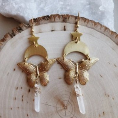 Butterfly celestial quartz moon earrings - Thumbnail 4