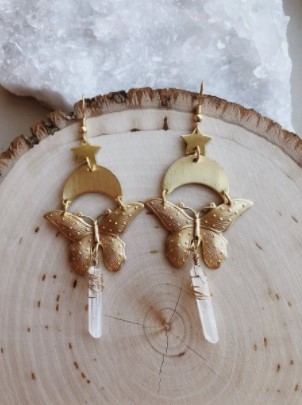 Butterfly Celestial Quartz Moon Earrings