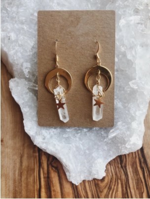 Moon and Stars Quartz Earrings