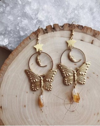 Moon and Butterfly Boho Earrings