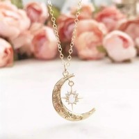 Crescent Moon Star Opal Necklace - Thumbnail 1