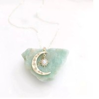 Crescent Moon Star Opal Necklace - Thumbnail 2