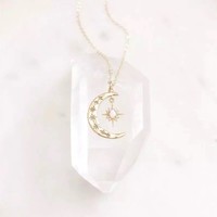 Crescent Moon Star Opal Necklace - Thumbnail 3