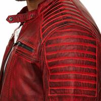  Genuine Leather Jacket Fitted Biker Man Vintage Real Motorcycle Red - Thumbnail 4
