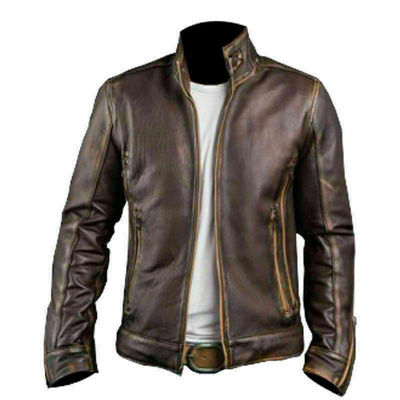Cafe racer stylish distressed brown biker vintage real leather men's jacket uk