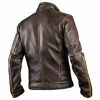 Cafe Racer Stylish Distressed Brown Biker Vintage Real Leather Men's Jacket UK - Thumbnail 2