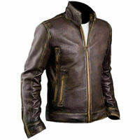 Cafe Racer Stylish Distressed Brown Biker Vintage Real Leather Men's Jacket UK - Thumbnail 1