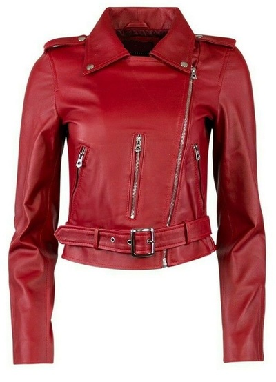 Women Ladies UK Real Pure Genuine Leather Racing Style Moto Biker Jacket Red