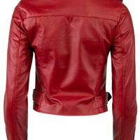 Women Ladies UK Real Pure Genuine Leather Racing Style Moto Biker Jacket Red - Thumbnail 1