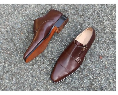 Classic Handmade Mens Double Monk Brown Dress Shoes, Brown Oxford Shoes for Men