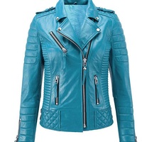 Women's Real Leather Biker Jacket Genuine Lambskin Quilted Motorcycle Slim Fit - Thumbnail 4