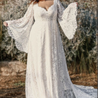 Plus Size Boho Wedding Dress,Wedding Dress for Curvy Bride,Plus Size Long Sleeves Bohemian Wedding Dress,657 - Thumbnail 1