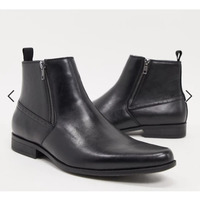 Men Handmade Black Leather Pointed Toe Zipper Chelsea Winter Boots - Thumbnail 1