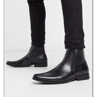 Men Handmade Black Leather Pointed Toe Zipper Chelsea Winter Boots - Thumbnail 4