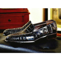 Handmade Men Black Crocodile Textured Leather Moccasin Dress Shoes for - Thumbnail 4