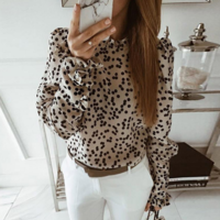 Solid Color Loose Long-Sleeved Printed Top - Thumbnail 1