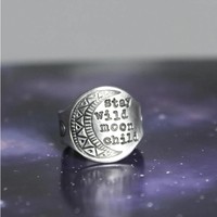 Stay Wild Moon Child Silver Crescent Ring - Thumbnail 3